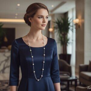 Tara T&S 925 Silver and White Pearl Necklace with Delicate Chain excellent